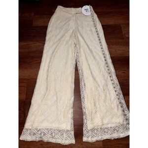 NWT Princess Polly Cream Lace Wide Leg Pants High Waisted Boho Trousers Size 2